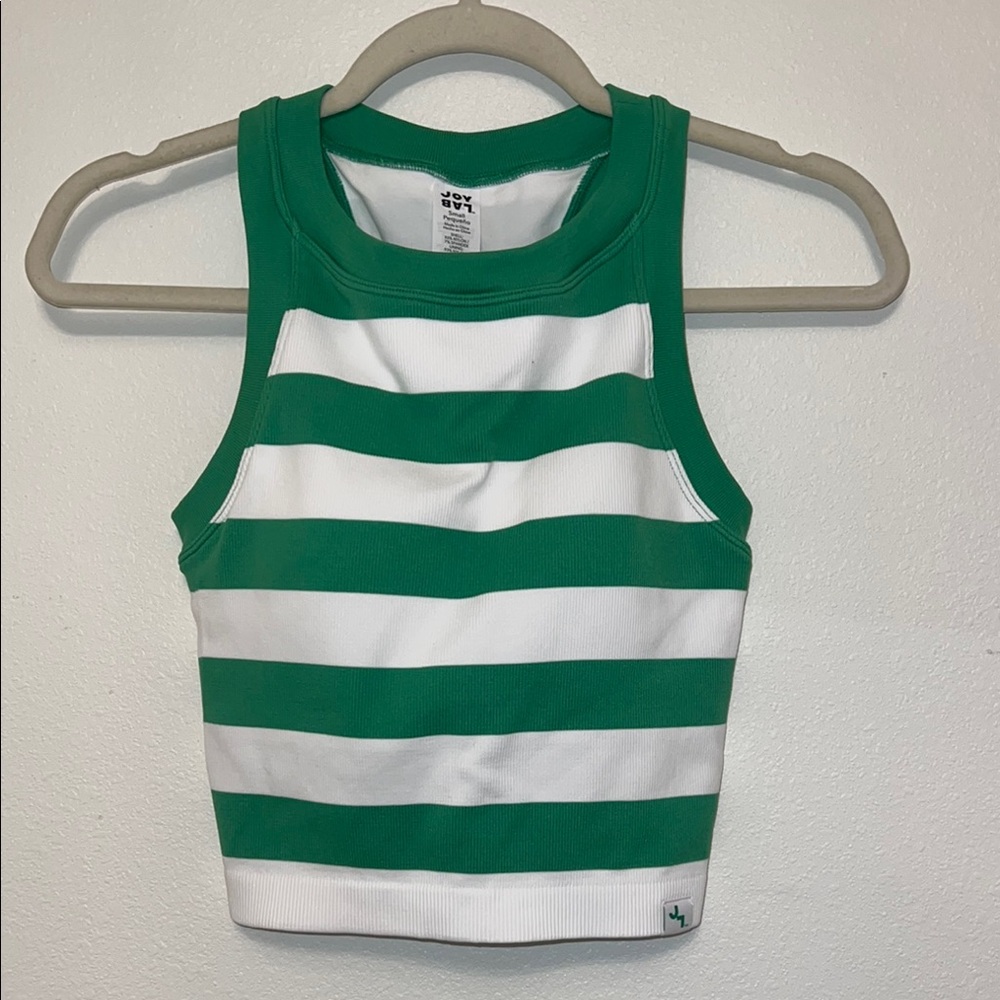 Green and White Striped Crop Top